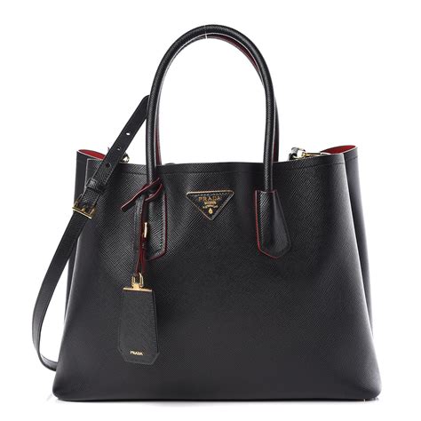 prada saffiano cuir double bag black|authentic Prada saffiano bag.